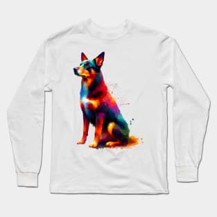 Vibrant Australian Kelpie in Colorful Splash Art Style Long Sleeve T-Shirt